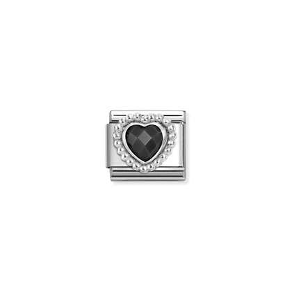 Black Heart Cubic Zirconia Link - Dot Setting - Nomination Italy