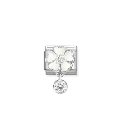 White Flower With Round Dangle Link - Nomination Italy