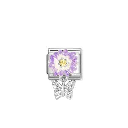 Lilac Daisy With Butterfly Dangle Link - Nomination Italy