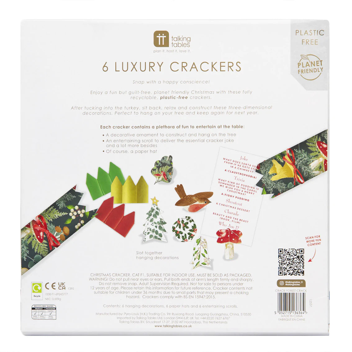 Luxury Woodland Forest Eco-Friendly Christmas Crackers - 6 Pack