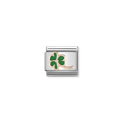 Rose Gold - Green Clover charm By Nomination Italy