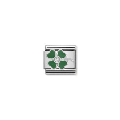 Enamel & Cubic Zirconia - Green Four Leaf Clover Charm By Nomination Italy