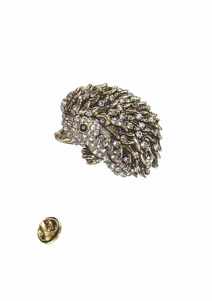 Brooch - Hedgehog Twinkle Brooch - Gold & Clear
