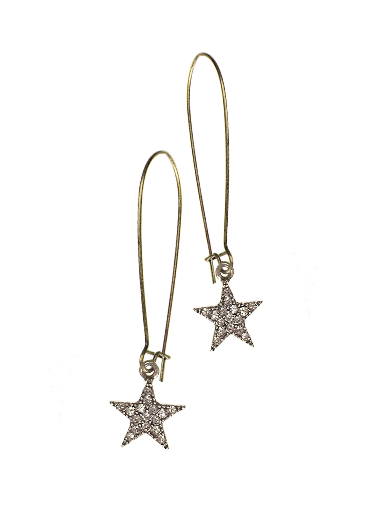 Crystal Star Captured - Antq Bronze - Silver / Clear Earrings - Hot Tomato