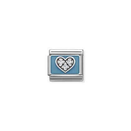 Enamel & Cubic Zirconia - Blue Plate With Heart charm By Nomination Italy