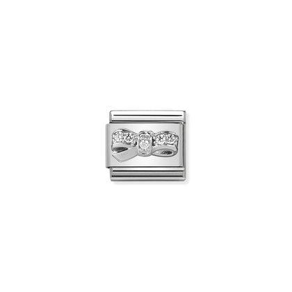 Silver & Cubic Zirconia - Bow Cherie Charm By Nomination Italy