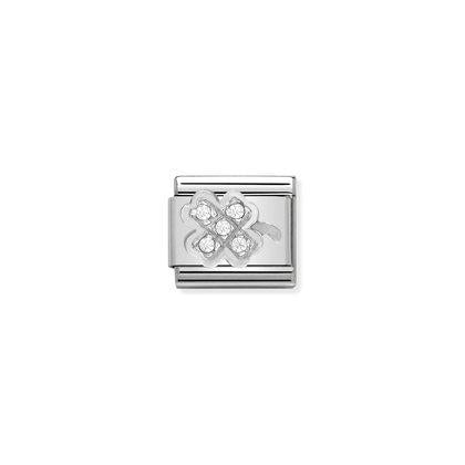 Silver & Cubic Zirconia - Four Leaf Clover charm By Nomination Italy