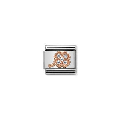 Rose Gold - White CZ Clover Charm By Nomination Italy