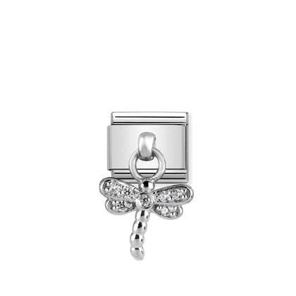 Silver Cubic Zirconia Charm - Dragonfly charm By Nomination Italy