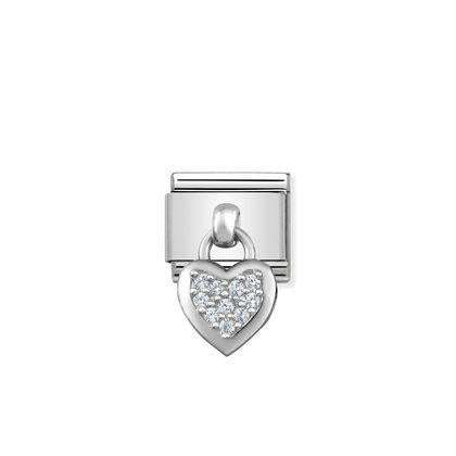 Silver Cubic Zirconia Dangle - Heart charm By Nomination Italy