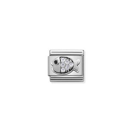 Silver & Cubic Zirconia Fish charm By Nomination Italy
