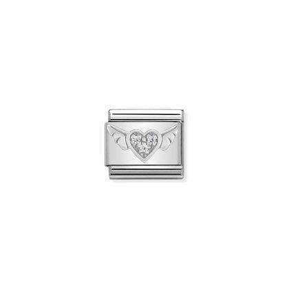 Silver & Cubic Zirconia - Flying Heart charm By Nomination Italy