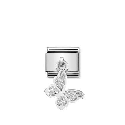 Enamel Dangle - Silver Glitter Butterfly charm By Nomination Italy