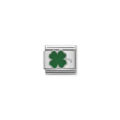 Silver Enamel - Green Four Leaf Clover charm By Nomination Italy