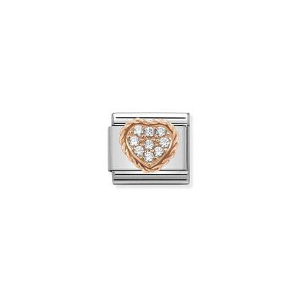 Rose Gold - White Cubic Zirconia Heart charm By Nomination Italy