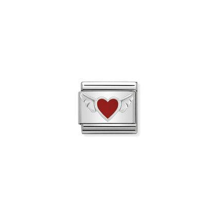 Silver Enamel - Red Heart With Wings Charm By Nomination Italy