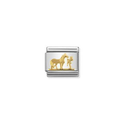 Gold - Horse With Rider charm By Nomination Italy