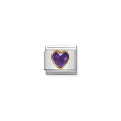 Gold Cubic Zirconia Hearts - Purple Charm By Nomination Italy