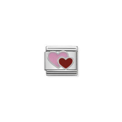 Silver Enamel - Red And Pink Double Heart Charm By Nomination Italy