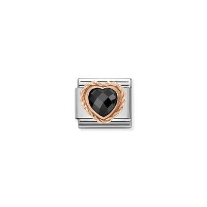 Rose Gold - Black CZ Heart charm By Nomination Italy