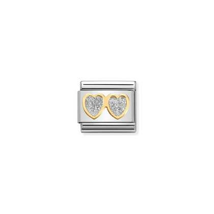 Nomination Charm - Silver Double Glitter Hearts