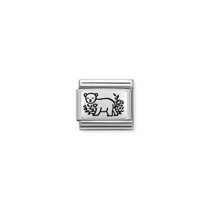 Bear With Flowers Charm - Silver Plate - By Nomination Italy