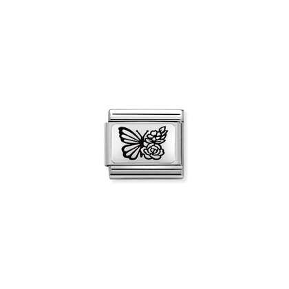 Butterfly With Flowers - Silver Plate - By Nomination Italy