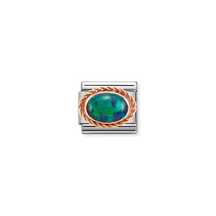 Nomination Charm - Rose Gold Stones - Green Opal