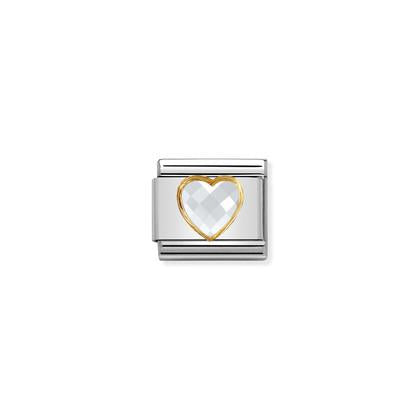 Gold Cubic Zirconia Hearts - White/Clear Charm By Nomination Italy