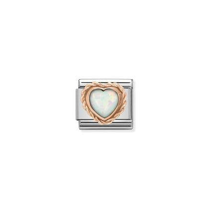 Rose Gold - White Opal Heart charm By Nomination Italy